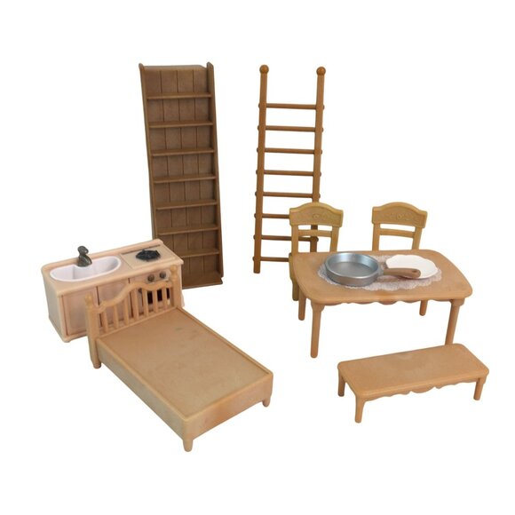 Calico Critters Furniture Kitchen Sink OvenTable Chairs Bookcase Bed Ladder - Picture 1 of 11